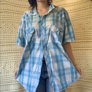 Vintage Blue Plaid Men’s XXL Button Down Shirt